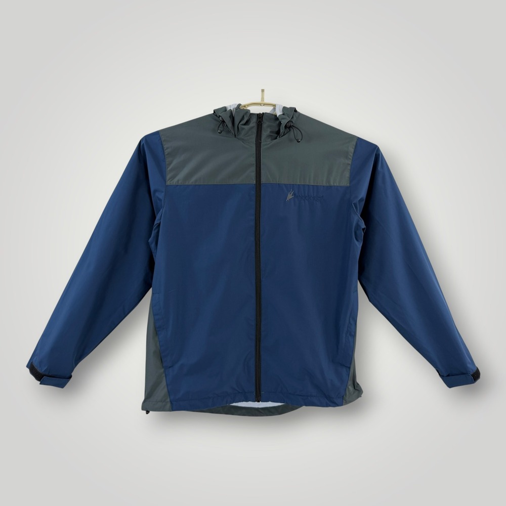Frogg Toggs Mens Rain Jacket Blue Gray Full Zip Hooded Lightweight Size S/M